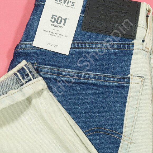 Levis 501 Jeans Womens 25 Blue White Selvedge High Waist Made & Crafted Chaps - Picture 1 of 7